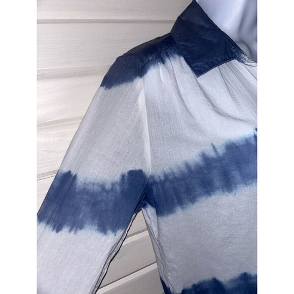 Chicos Sz 0 (SMALL) Blue White Tie Dye Stripe Button Front Shirt Tunic EUC - Picture 4 of 13